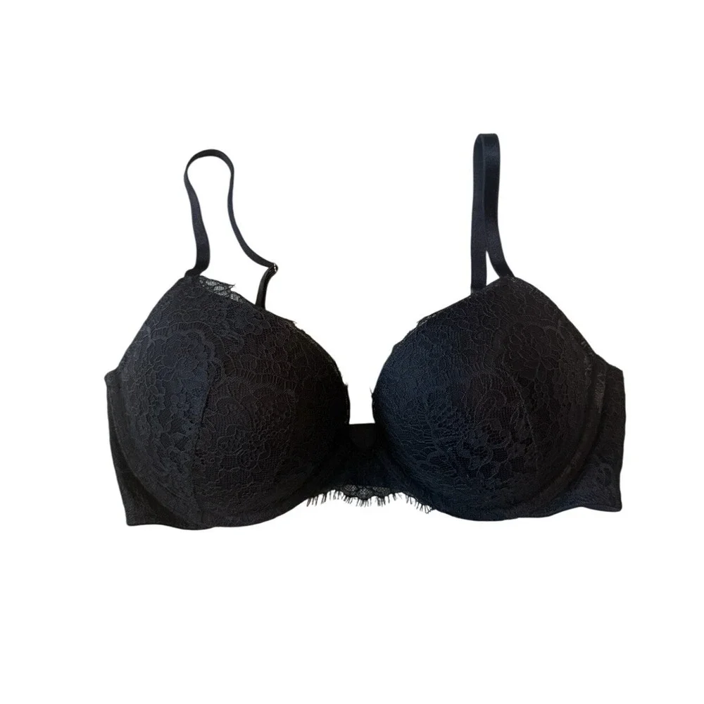 Victoria's Secret Lined Perfect Lined Bra Black With Lace Detail Size 36D